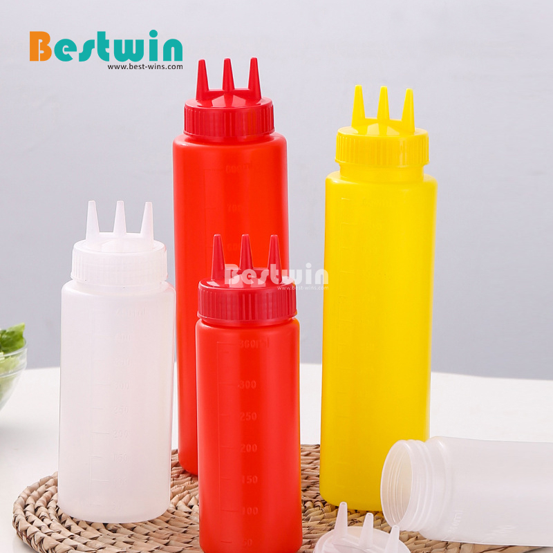 3 Hole Plastic Condiment Dispenser Squeeze Bottle for Sauce Ketchup Mustard Sauce Vinegar